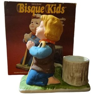 Vtg 79 Verona Vergasi CMA Porcelain Holiday Bisque Kids Votive Candle Holder